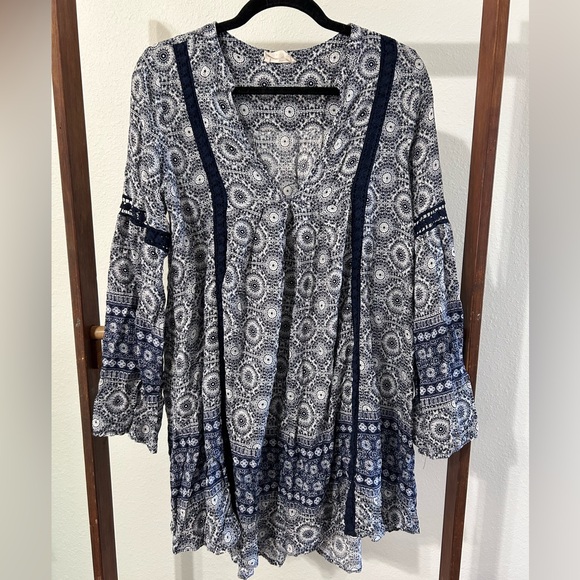 Altar’d State Navy/White Mini Boho Print Swing Dress Size Medium - Picture 2 of 6